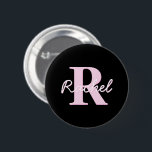 Cute Customizable Monogram | Light Pink & Black 2 Inch Round Button<br><div class="desc">Cute and girly monogram design,  customize as you like.</div>