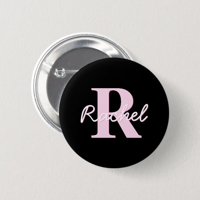 Cute Customizable Monogram | Light Pink & Black 2 Inch Round Button (Front & Back)