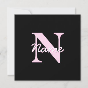 Cute Customizable Monogram Light Pink & Black Card