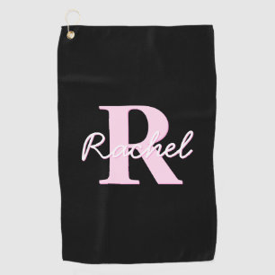 Cute Customizable Monogram   Light Pink & Black Golf Towel