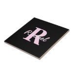 Cute Customizable Monogram | Light Pink & Black Tile<br><div class="desc">Cute and girly monogram design,  customize as you like.</div>