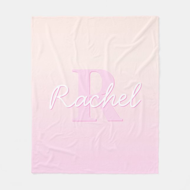Cute Customizable Monogram | Peach & Pink Ombre Fleece Blanket (Front)