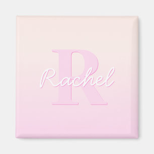 Cute Customizable Monogram Peach & Pink Ombre Magnet