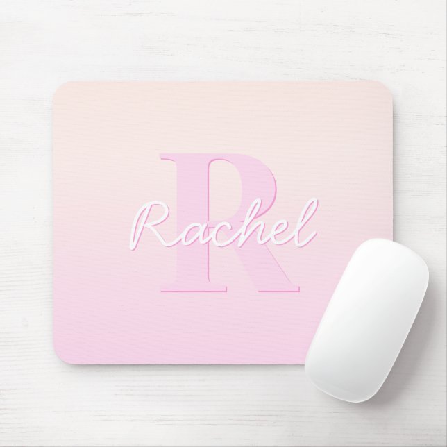 Cute Customizable Monogram | Peach & Pink Ombre Mouse Pad (With Mouse)