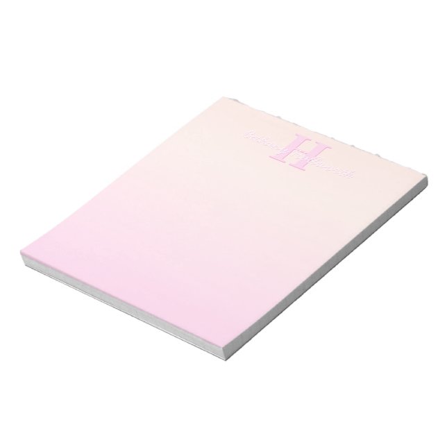 Cute Customizable Monogram | Peach & Pink Ombre Notepad (Rotated)