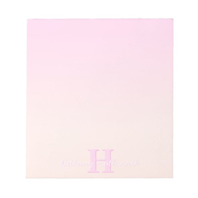 Cute Customizable Monogram | Peach & Pink Ombre Notepad (Front)