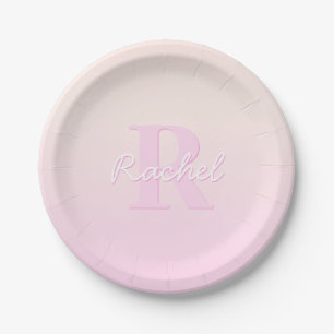 Cute Customizable Monogram   Peach & Pink Ombre Paper Plate