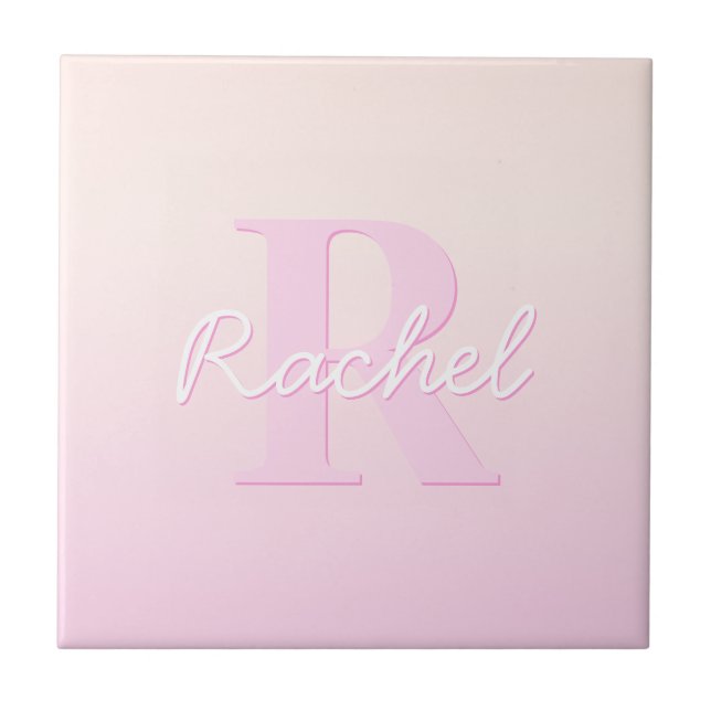 Cute Customizable Monogram | Peach & Pink Ombre Tile (Front)