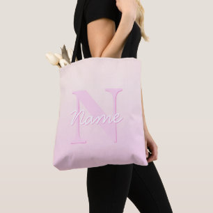 Cute Customizable Monogram Peach & Pink Ombre Tote Bag