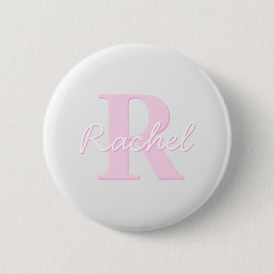 Cute Customizable Monogram   Pink Ombre & Gray 2 Inch Round Button