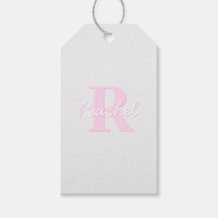Cute Customizable Monogram   Pink Ombre & Gray Gift Tags
