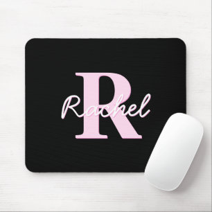 Cute Customizable Monogram Pink Ombre & Gray Mouse Pad