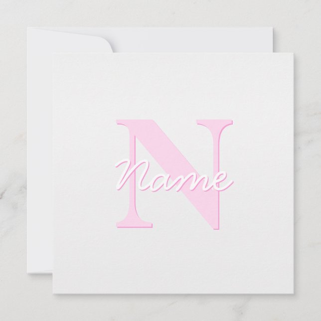 Cute Customizable Monogram | Pink Ombre & Grey Card (Front)
