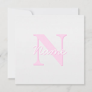 Cute Customizable Monogram Pink Ombre & Grey Card