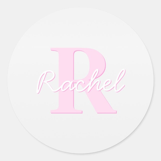 Cute Customizable Monogram | Pink Ombre & Grey Classic Round Sticker (Front)