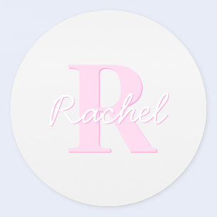 Cute Customizable Monogram   Pink Ombre & Grey Classic Round Sticker