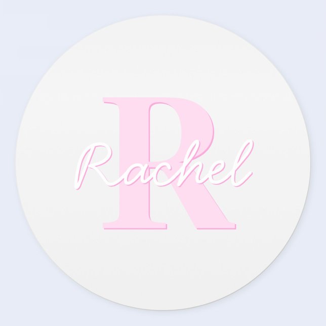 Cute Customizable Monogram | Pink Ombre & Grey Classic Round Sticker (Creator Uploaded)