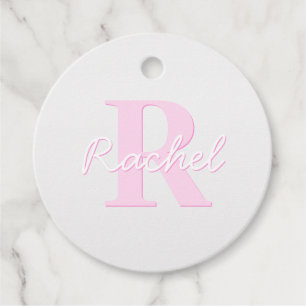 Cute Customizable Monogram Pink Ombre & Grey Favour Tags