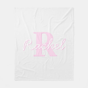 Cute Customizable Monogram   Pink Ombre & Grey Fleece Blanket