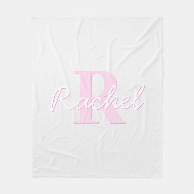 Cute Customizable Monogram | Pink Ombre & Grey Fleece Blanket (Front)
