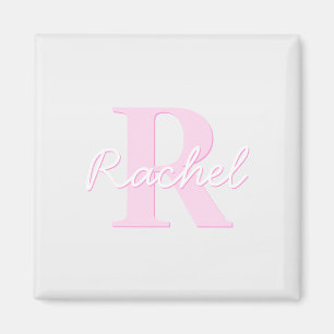 Cute Customizable Monogram   Pink Ombre & Grey Magnet