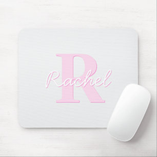 Cute Customizable Monogram Pink Ombre & Grey Mouse Pad
