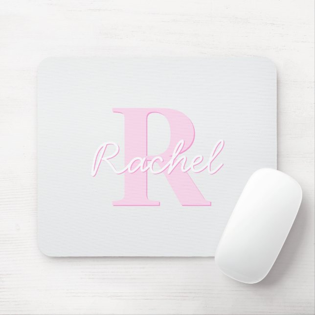 Cute Customizable Monogram | Pink Ombre & Grey Mouse Pad (With Mouse)