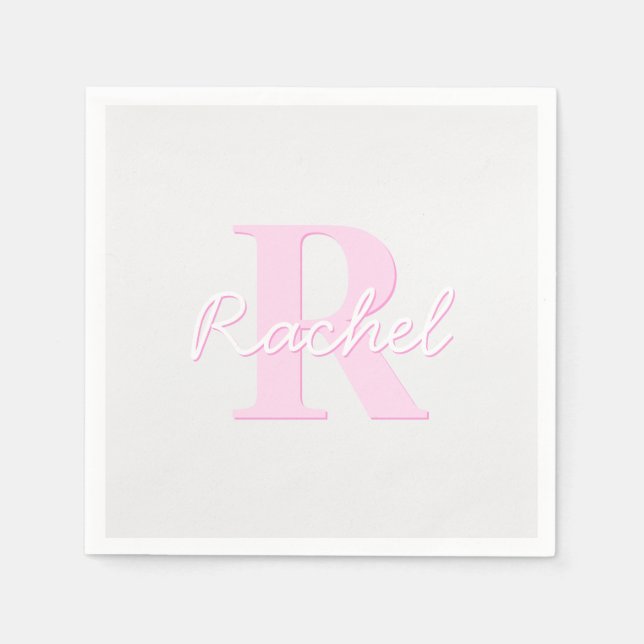 Cute Customizable Monogram | Pink Ombre & Grey Napkin (Front)