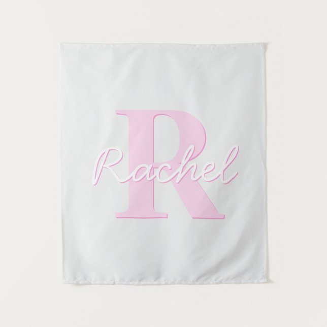 Cute Customizable Monogram | Pink Ombre & Grey Tapestry (Front)