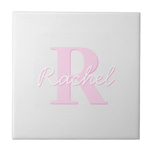 Cute Customizable Monogram   Pink Ombre & Grey Tile