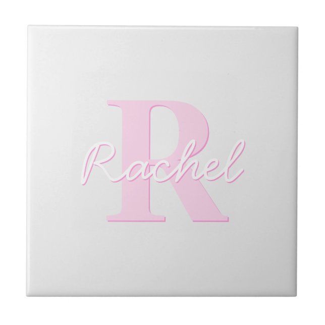 Cute Customizable Monogram | Pink Ombre & Grey Tile (Front)