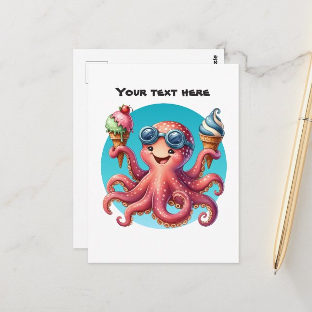 Cute customizable octopus ice cream  postcard (Front/Back In Situ)