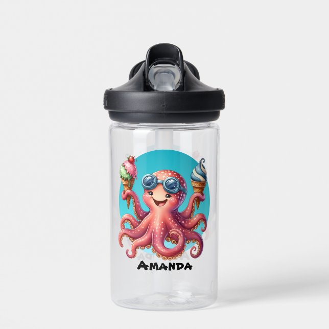 Cute customizable octopus ice cream  water bottle (Front)