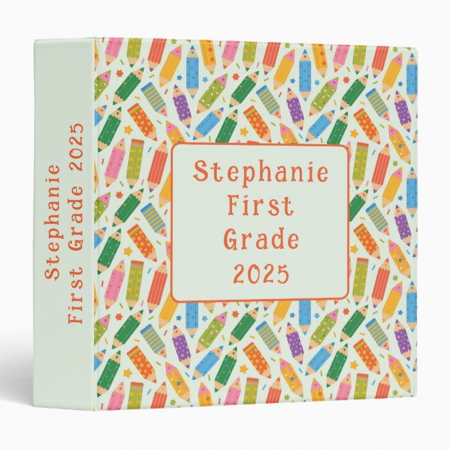 Cute Customizable Pencil Print Binder (Front/Spine)