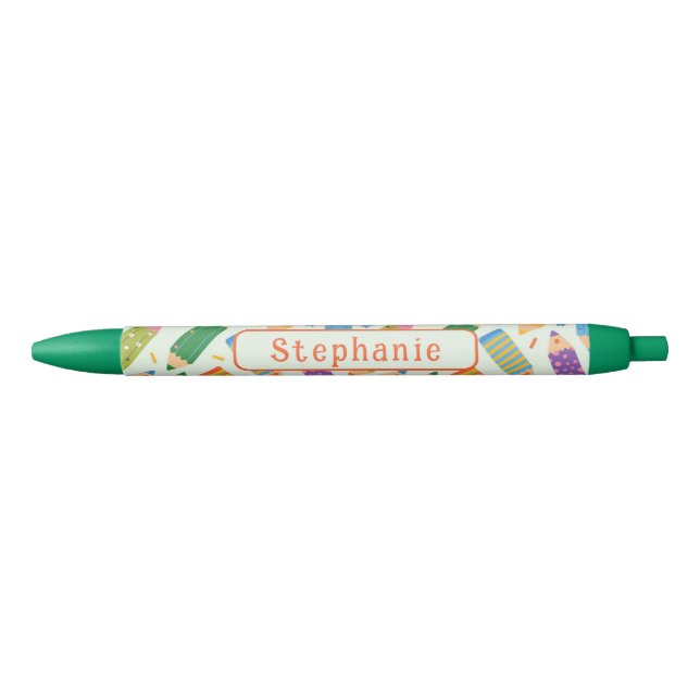 Cute Customizable Pencil Print Black Ink Pen (Front)