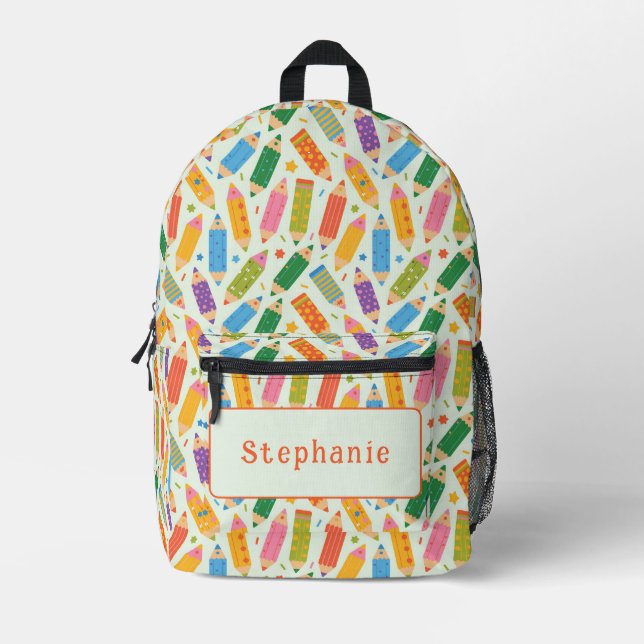 Cute Customizable Pencil Print Printed Backpack (Front)