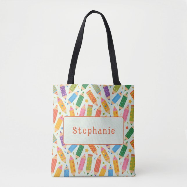 Cute Customizable Pencil Print Tote Bag (Front)