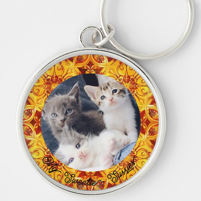 Cute Customizable Pet Cat Dog Memorial Keychain (Front)