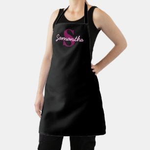 Cute Customizable Pink & Black Monogram Script Apron
