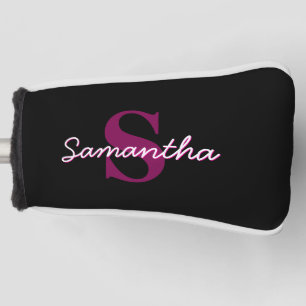 Cute Customizable Pink & Black Monogram Script Golf Head Cover