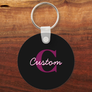 Cute Customizable Pink & Black Monogram Script Keychain