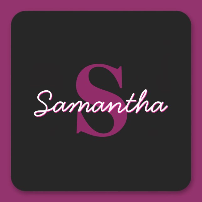 Cute Customizable Pink & Black Monogram Script Square Sticker (Creator Uploaded)