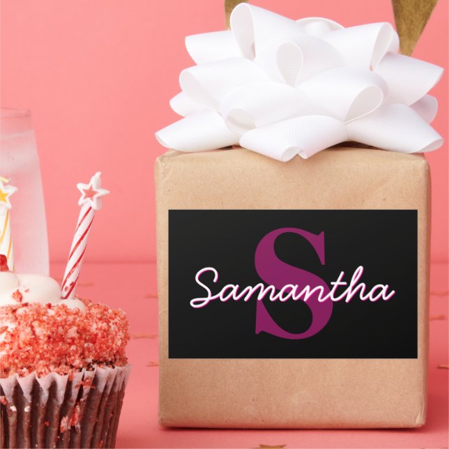 Cute Customizable Pink & Black Monogram Script Sticker (Party)