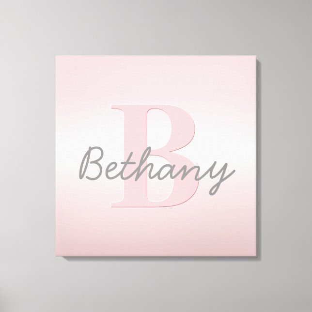 Cute Customizable Pink Monogram & Your Name Script Canvas Print (Front)