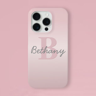 Cute Customizable Pink Monogram & Your Name Script iPhone 15 Pro Case