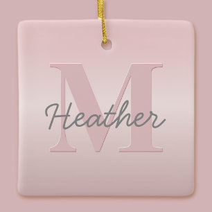 Cute Customizable Pink Monogram & Your Name Script Ceramic Ornament