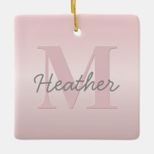 Cute Customizable Pink Monogram & Your Name Script Ceramic Ornament