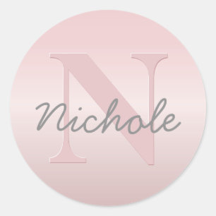 Cute Customizable Pink Monogram & Your Name Script Classic Round Sticker