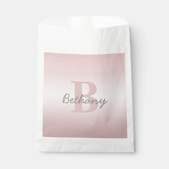 Cute Customizable Pink Monogram & Your Name Script Favour Bag (Front)