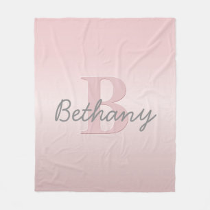 Cute Customizable Pink Monogram & Your Name Script Fleece Blanket